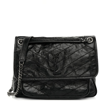 Saint Laurent Crinkled Calfskin Matelasse Monogram Medium Niki Chain Satchel Black 1 of 11