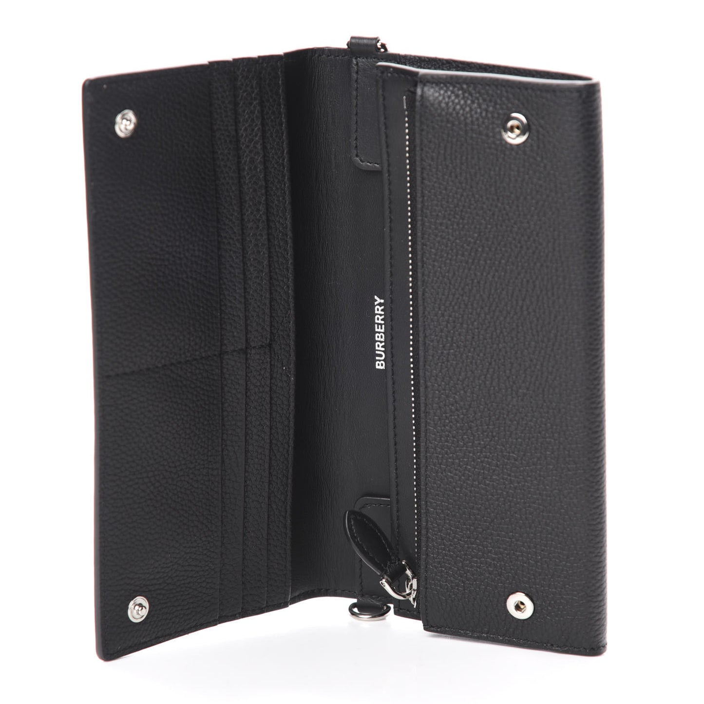 Grainy Calfskin Wallet with Detachable Strap Black