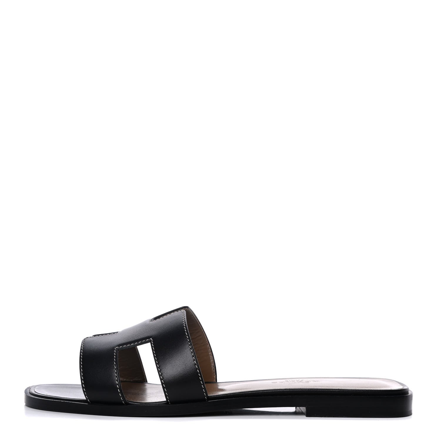 Hermes Box Calfskin Oran Sandals 37 Black 1 of 8