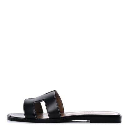 Hermes Box Calfskin Oran Sandals 37 Black 1 of 8