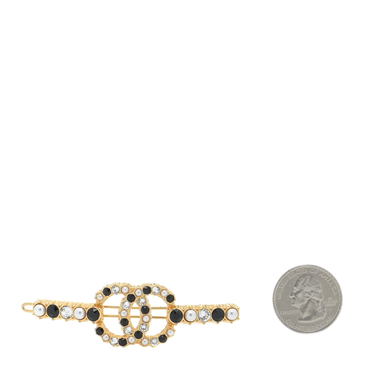 Chanel Pearl Crystal CC Hair Clip Barrette Gold Black Pearly White 2 of 6