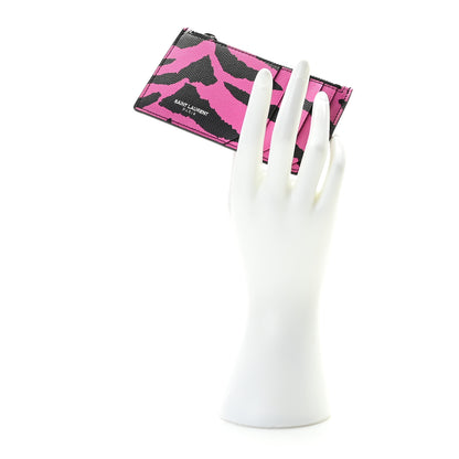 Saint Laurent Grain de Poudre Zebra Print 5 Fragments Zip Pouch Card Holder Fuchsia Black 2 of 8