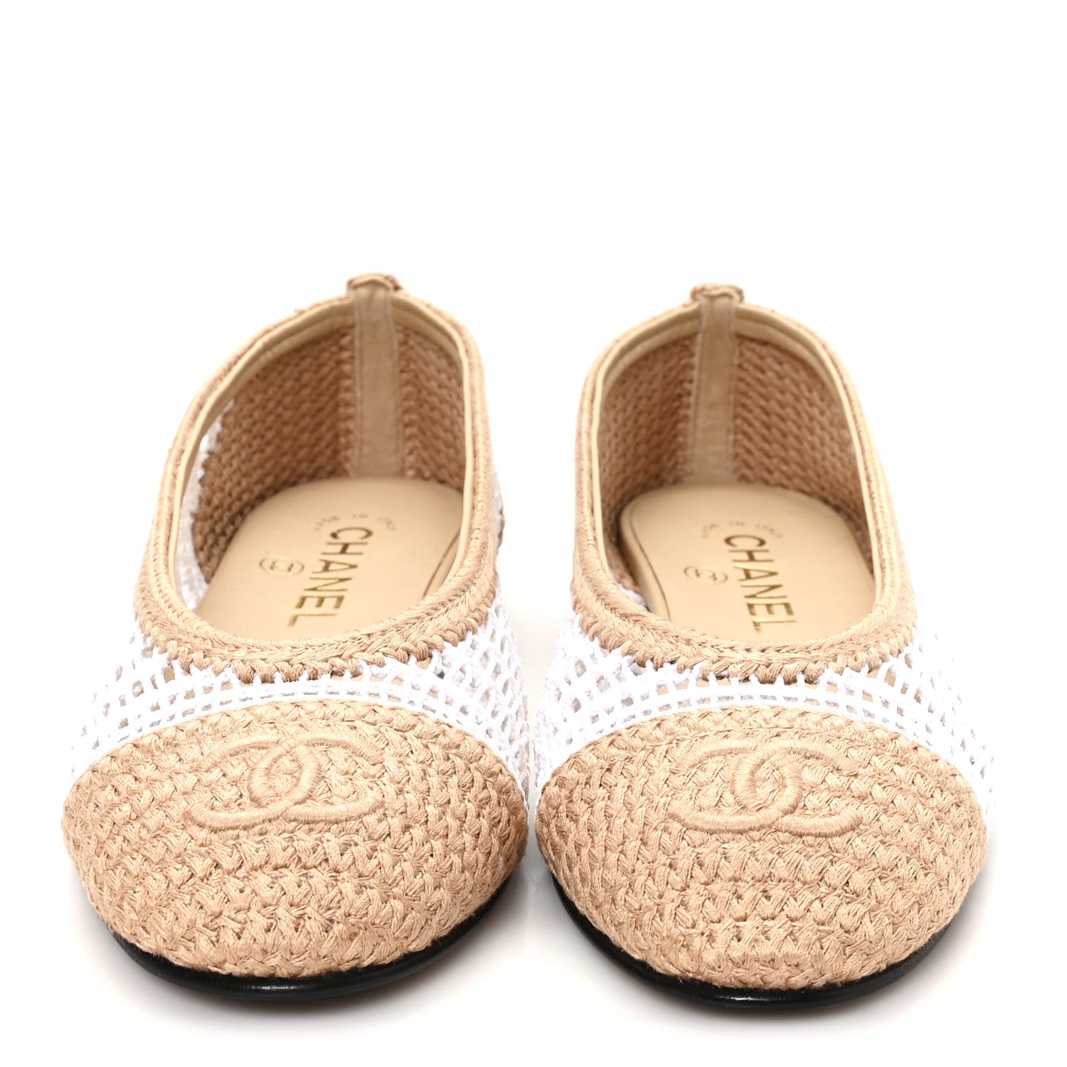 Chanel Raffia CC Cap Toe Ballerina Flats 36.5 White Beige 3 of 8