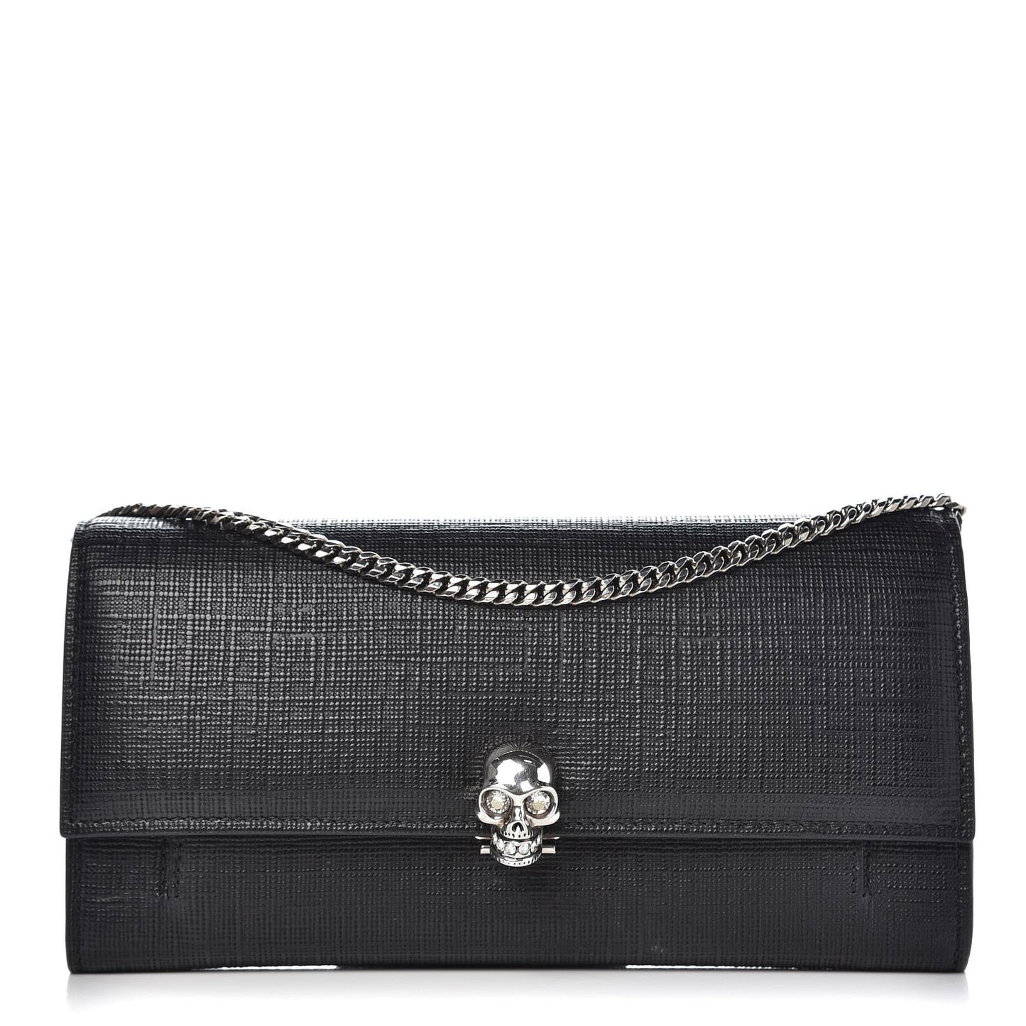 Calfskin Skull Wallet on Chain Black