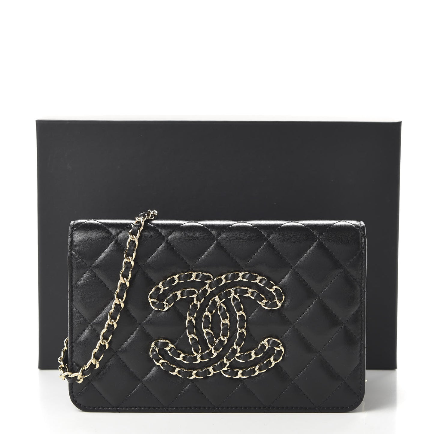 Calfskin Once Upon A Time Wallet on Chain WOC Black