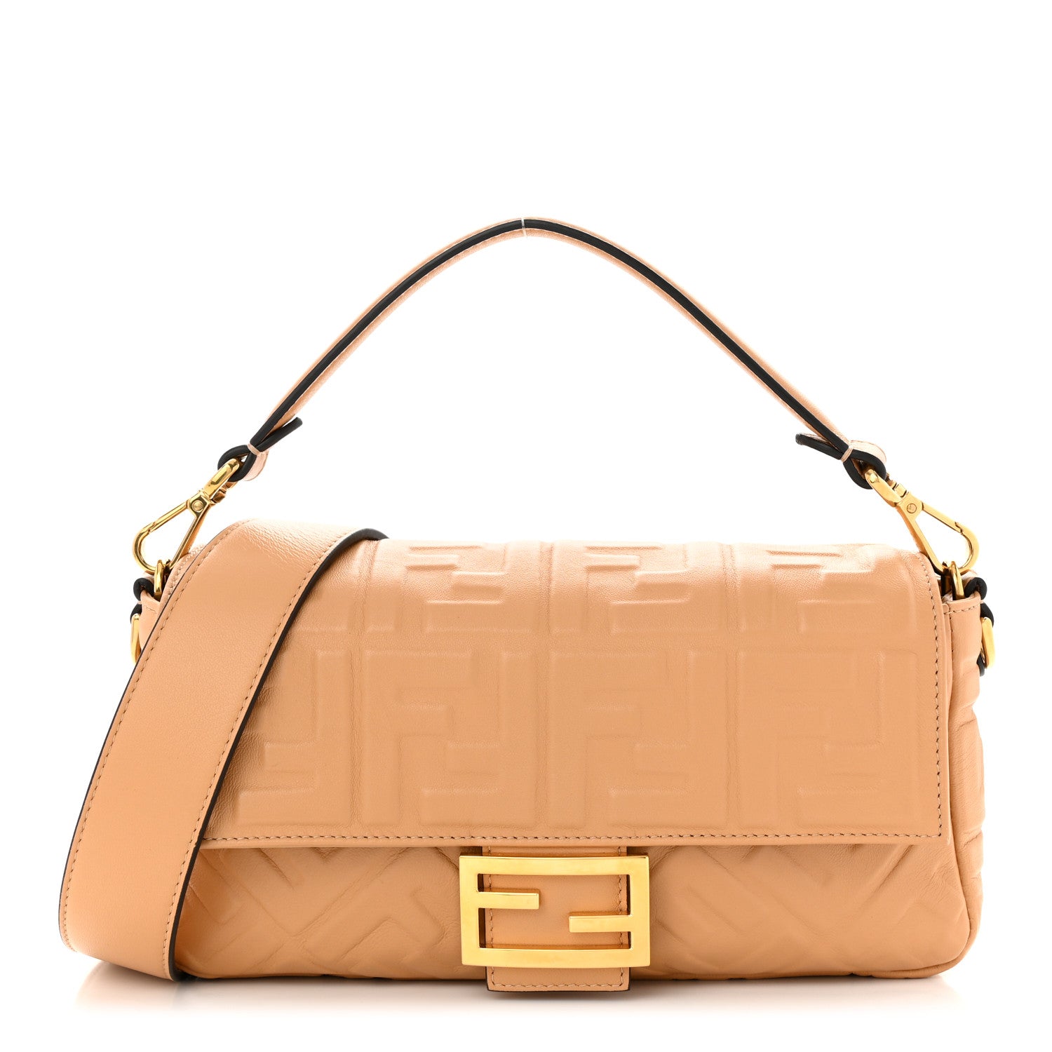 Fendi Nappa FF 1974 Embossed Baguette Miele Scuro 1 of 11