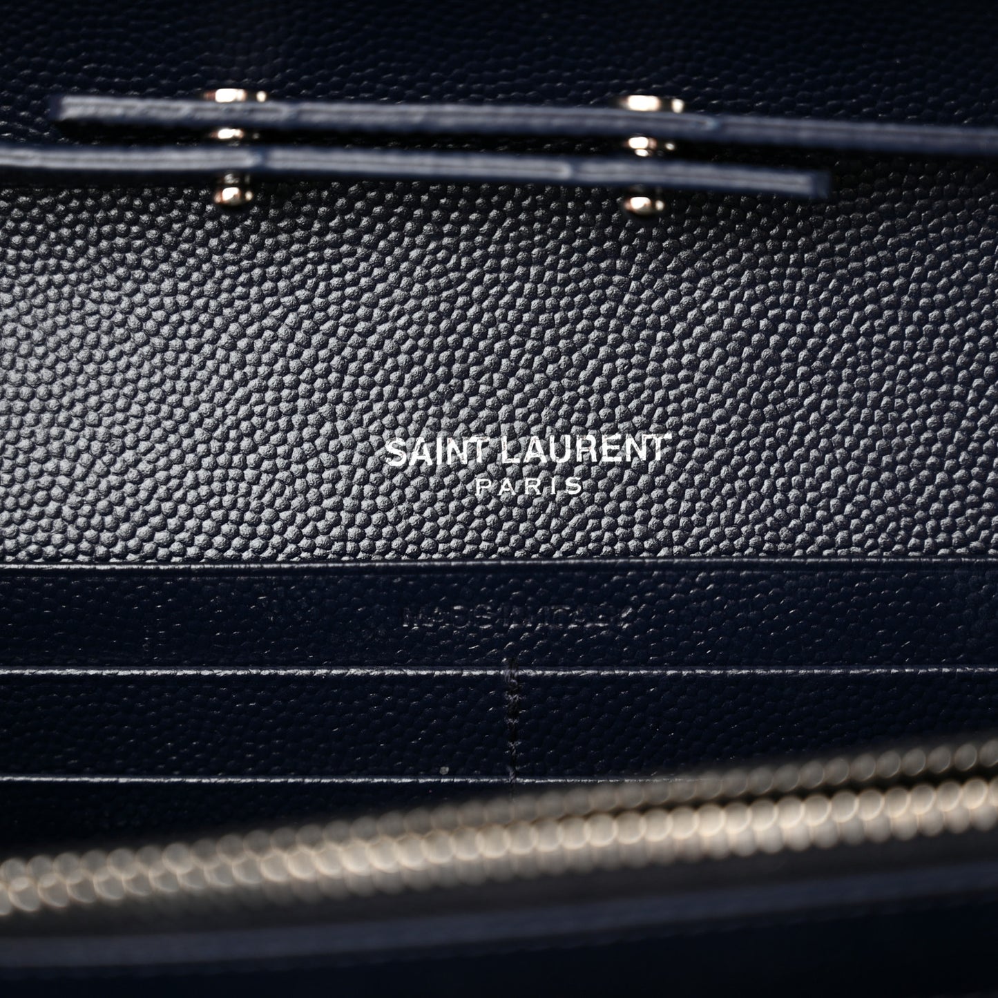 Grain De Poudre Matelasse Chevron Monogram Chain Wallet Deep Marine