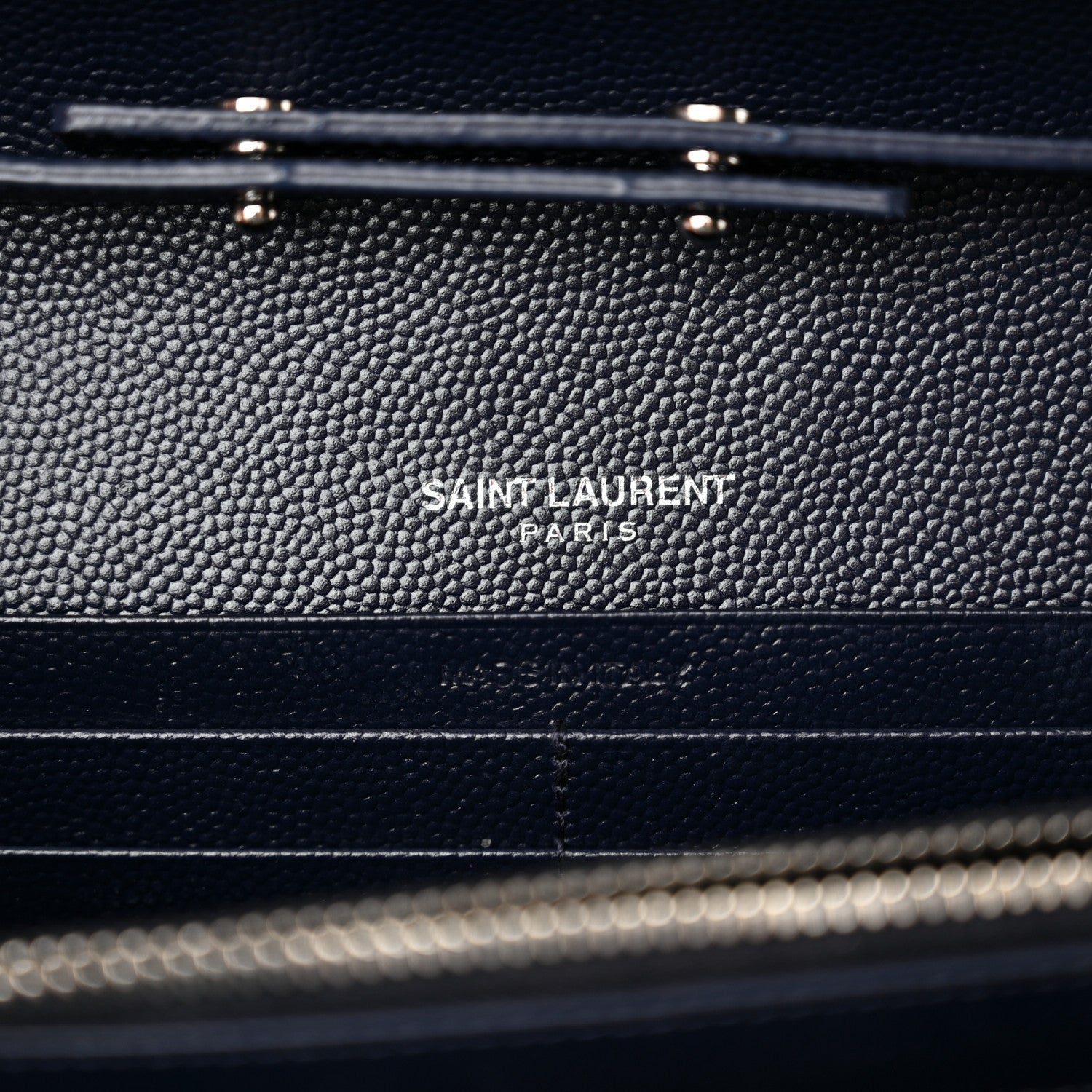 Saint Laurent Grain De Poudre Matelasse Chevron Monogram Chain Wallet Deep Marine 6 of 12
