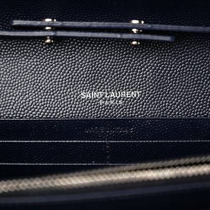 Saint Laurent Grain De Poudre Matelasse Chevron Monogram Chain Wallet Deep Marine 6 of 12