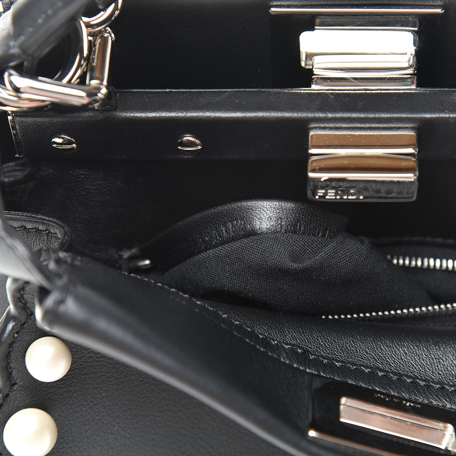 Fendi Vitello Seta Shiny Nappa Pearl Scallopped Studded Mini Peekaboo Iconic Satchel Black 8 of 13