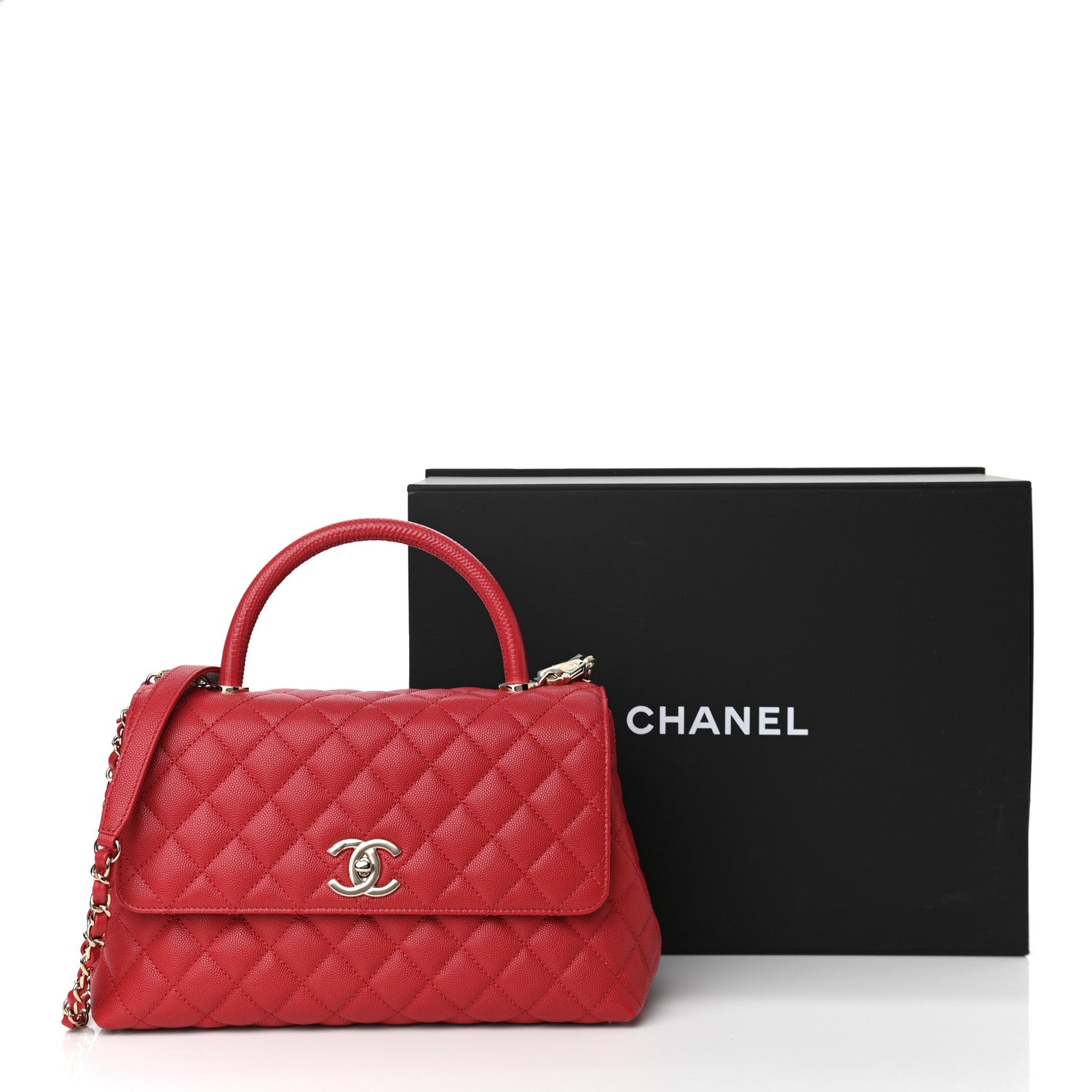Chanel Caviar Lizard Embossed Quilted Small Coco Handle Flap Red 10 of 10