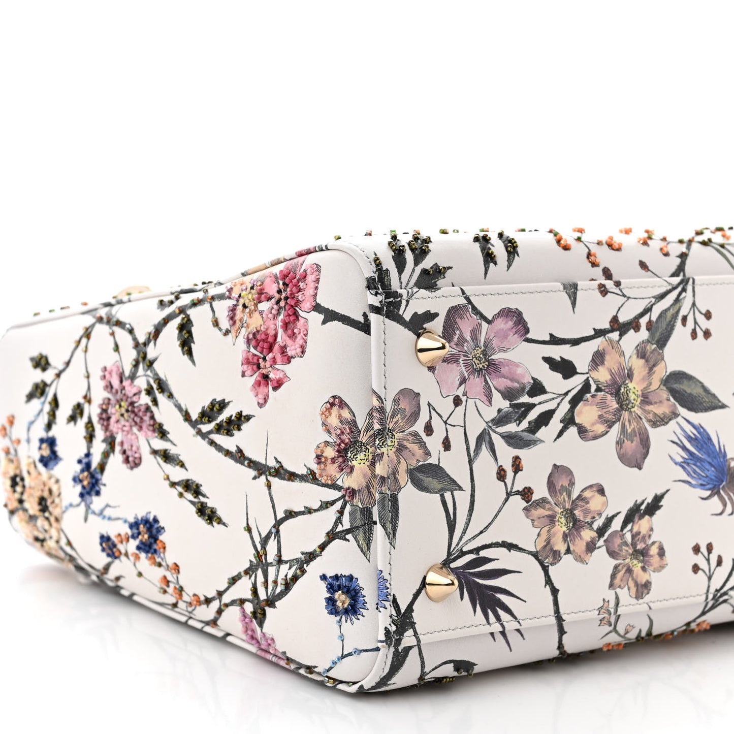 Calfskin Rosa Mutabilis Embroidered Medium Lady Dior White Multicolor