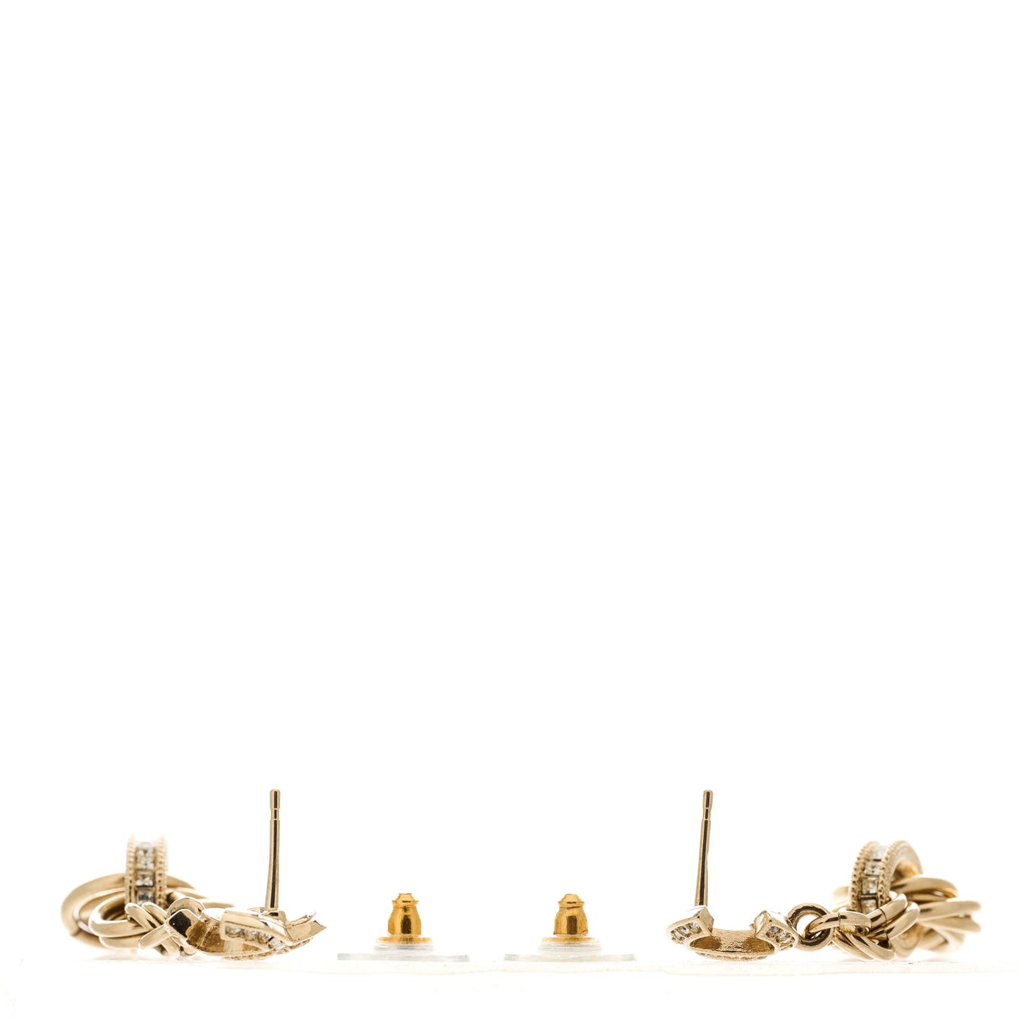 Metal Crystal CC Drop Earrings Gold