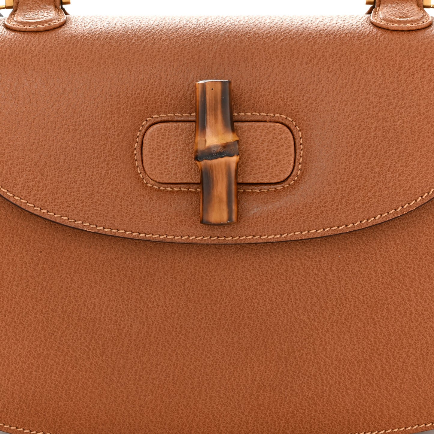 Grain Calfskin Classic Bamboo Top Handle Bag Brown