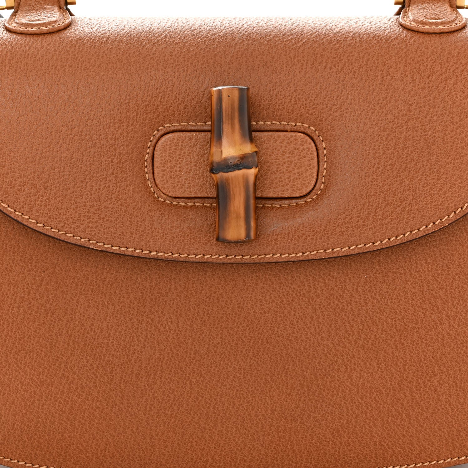 Gucci Grain Calfskin Classic Bamboo Top Handle Bag Brown 8 of 14