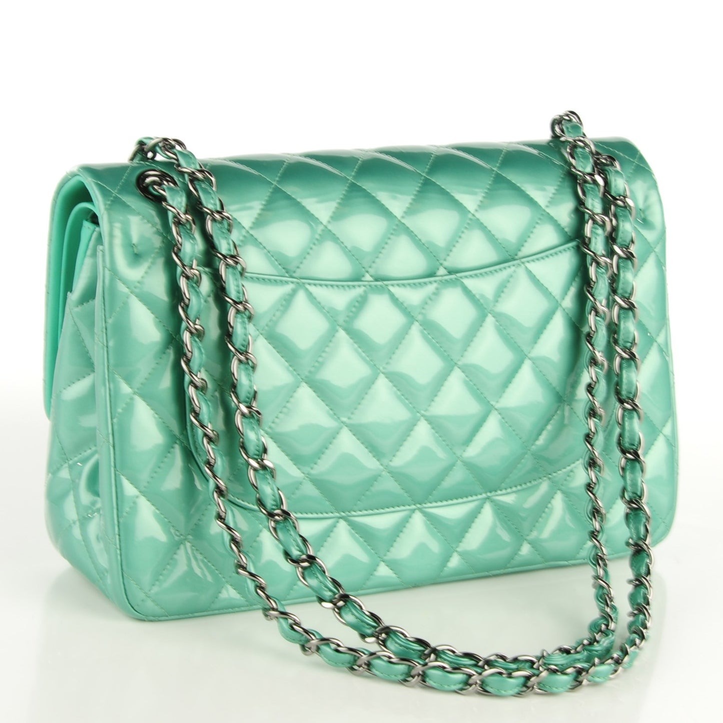 Patent Quilted Jumbo Double Flap Green
