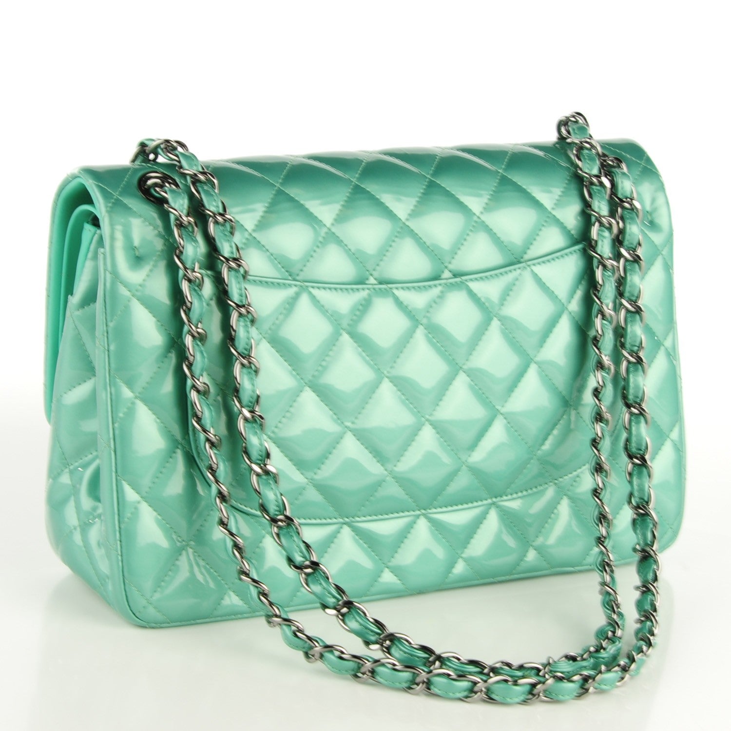 Chanel Patent Quilted Jumbo Double Flap Green 5 of 11