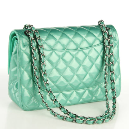 Chanel Patent Quilted Jumbo Double Flap Green 5 of 11