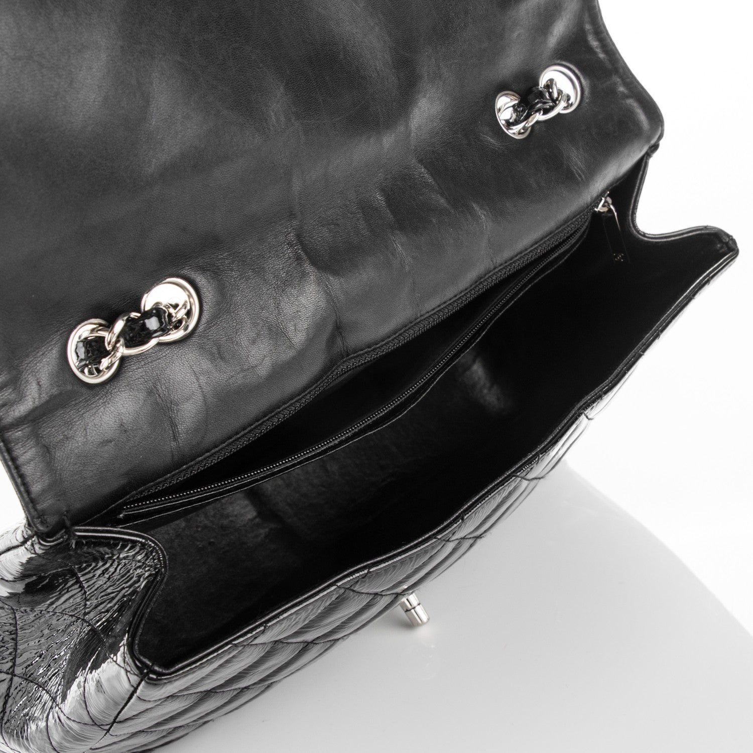 Chanel Distressed Patent Quilted Jumbo Single Flap Black 5 of 7