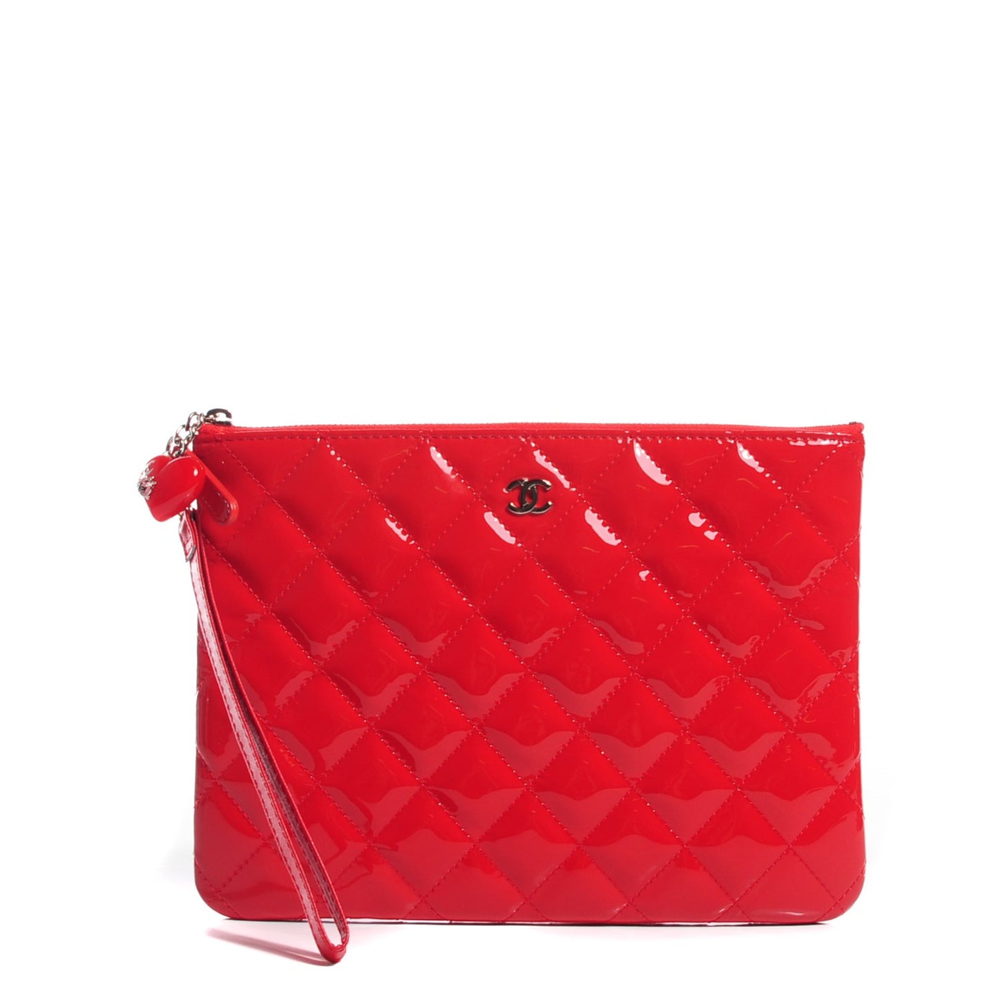 Patent Calfskin Quilted Medium Cosmetic Case Red