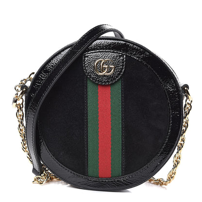 Gucci Suede Patent Web Mini Ophidia Round Shoulder Bag Black 1 of 10