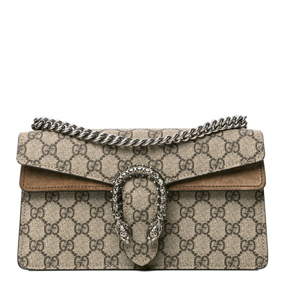 Gucci GG Supreme Monogram Suede Crystal Small Dionysus Shoulder Bag Beige Ebony Taupe 1 of 4