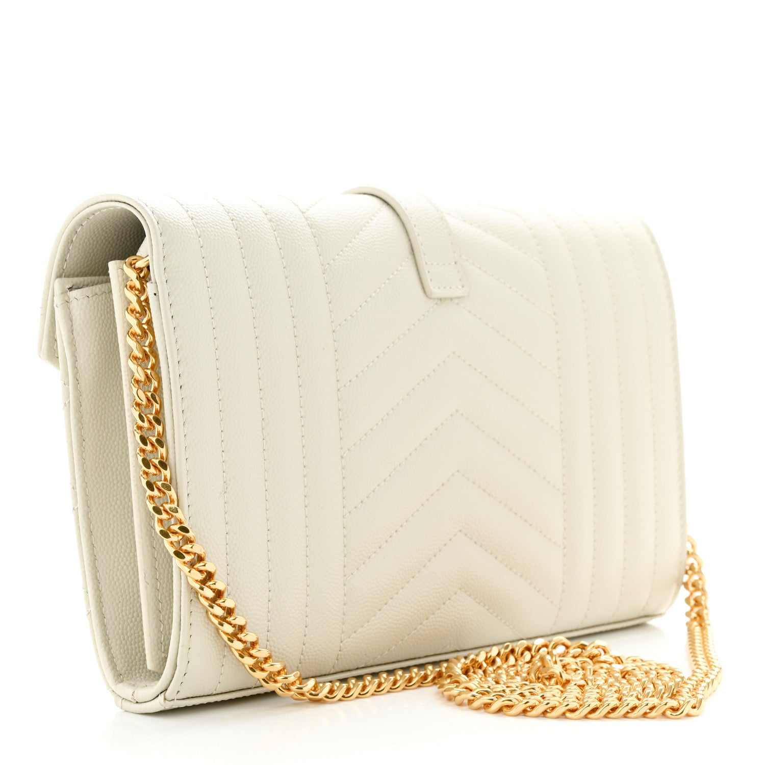 Saint Laurent Grain De Poudre Mixed Matelasse Triquilt Monogram Chain Wallet Blanc Vintage 3 of 10