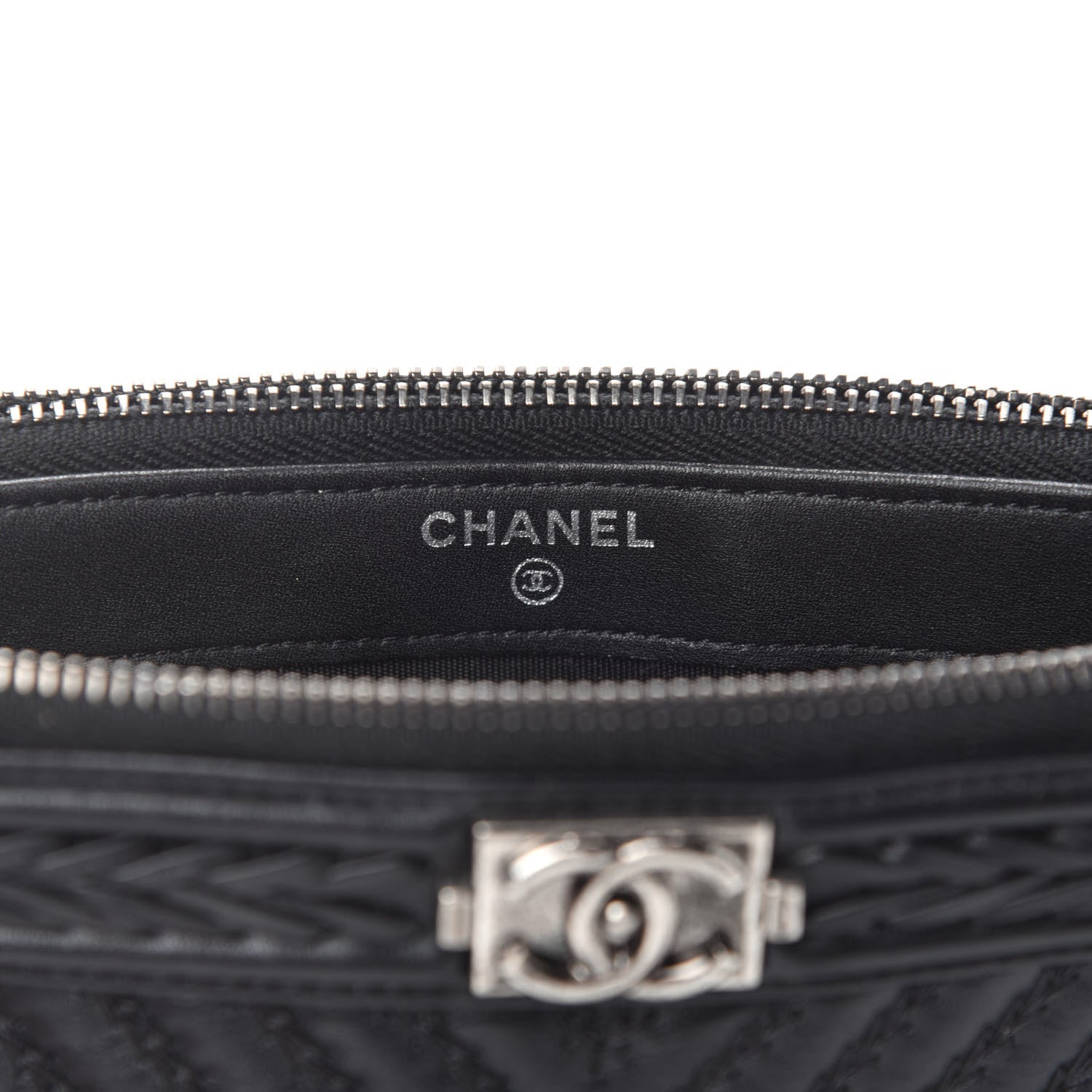 Chanel Calfskin Braided Chevron Quilted Small Boy Clutch With Chain Black 8 of 12