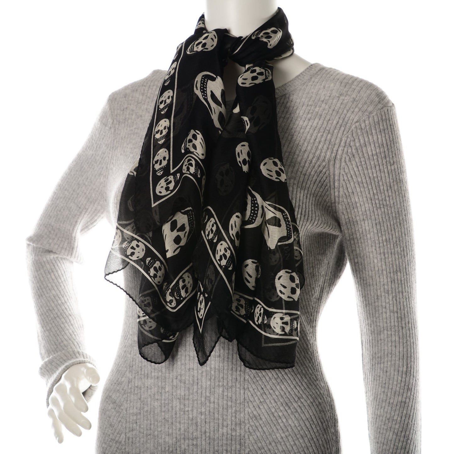 Silk Chiffon Skull Scarf Black Ivory