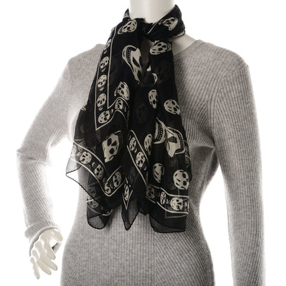 Alexander McQueen Silk Chiffon Skull Scarf Black Ivory 2 of 8