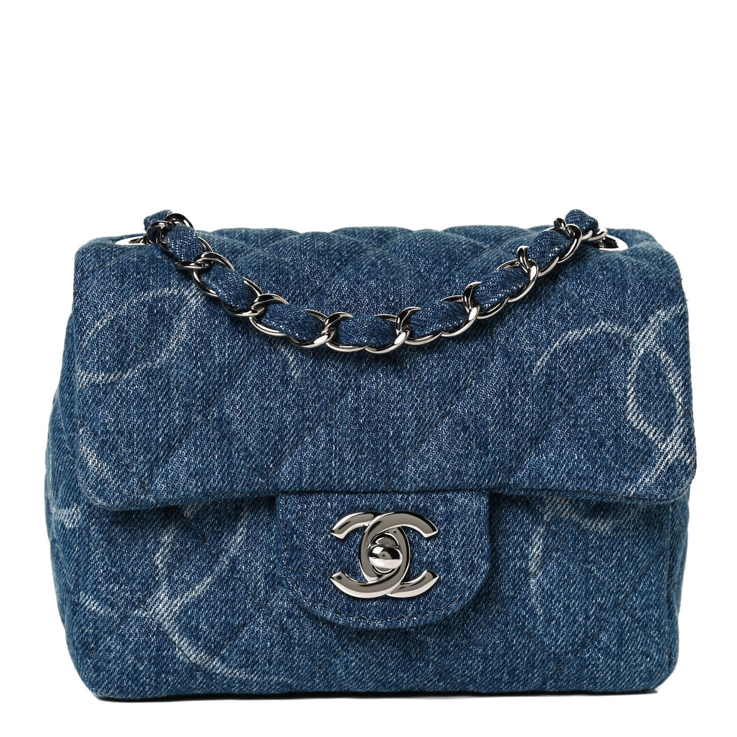 Denim CC Quilted Mini Square Flap Blue