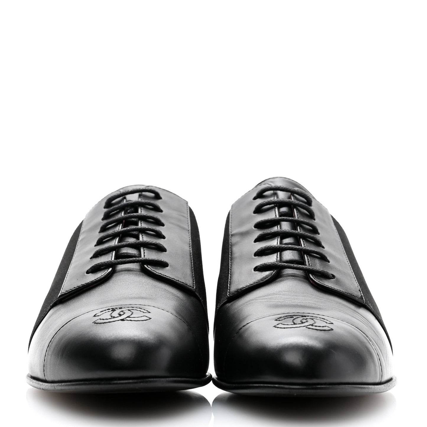 Calfskin Elastic Lace Up Cap Toe CC Loafers 38.5 Black