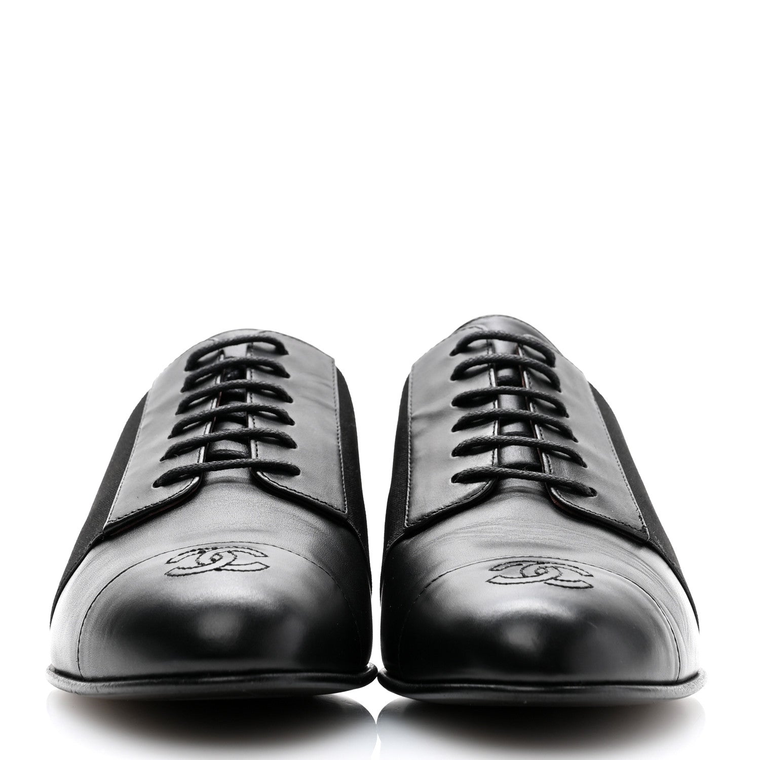 Chanel Calfskin Elastic Lace Up Cap Toe CC Loafers 38.5 Black 2 of 11