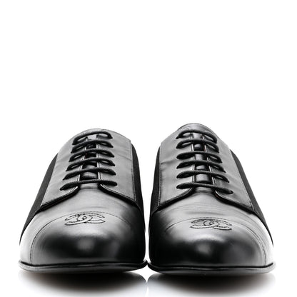 Chanel Calfskin Elastic Lace Up Cap Toe CC Loafers 38.5 Black 2 of 11