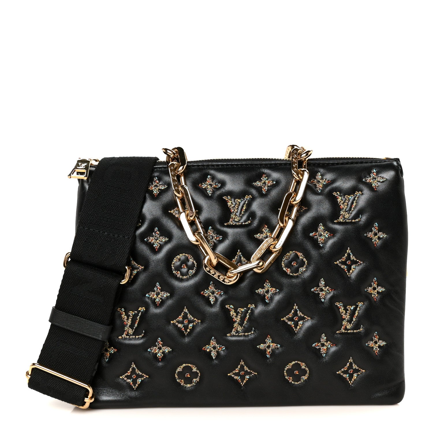 Louis Vuitton Lambskin Embossed Tweed Monogram Coussin PM Black 1 of 12
