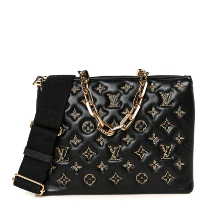 Louis Vuitton Lambskin Embossed Tweed Monogram Coussin PM Black 1 of 12