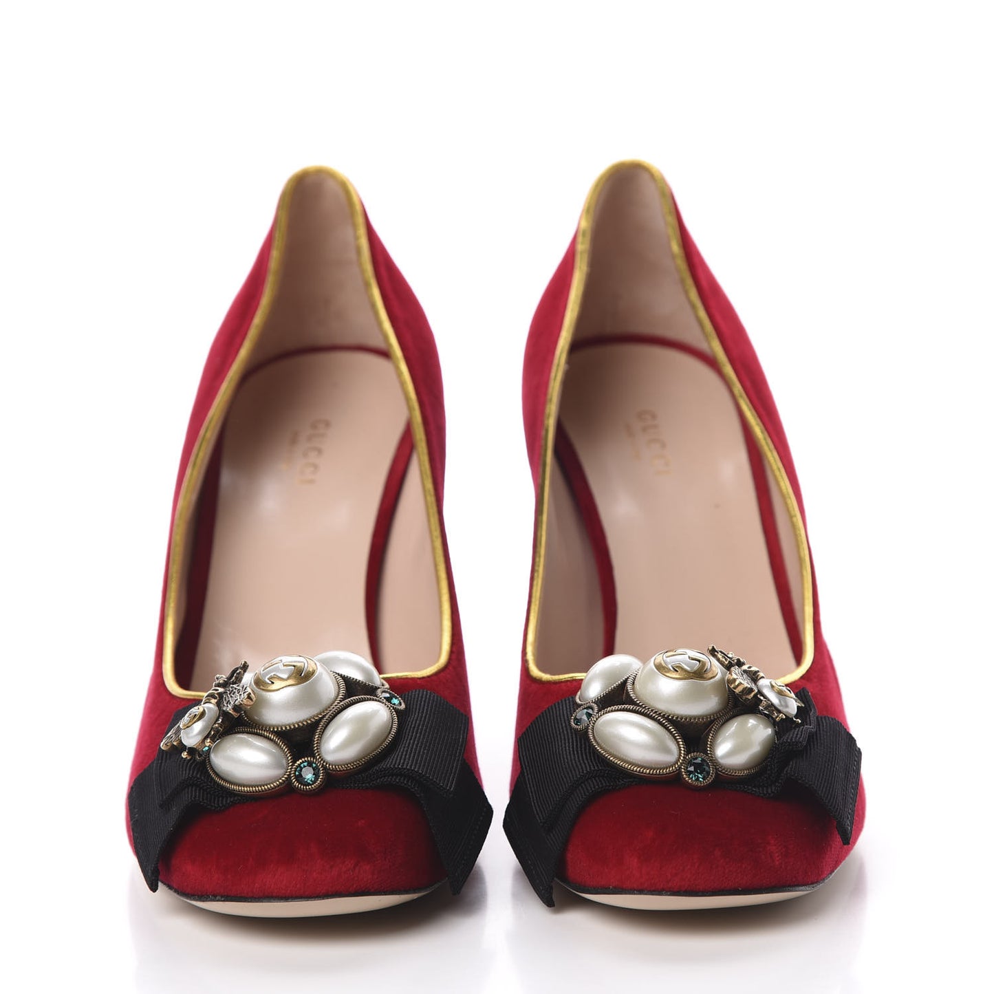 Velvet Etoile Pearl Embellished Pumps 40 Hibiscus Red