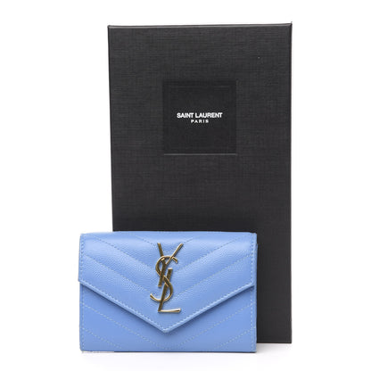 Saint Laurent Grain de Poudre Matelasse Chevron Small Monogram Wallet Blue Clair 12 of 12