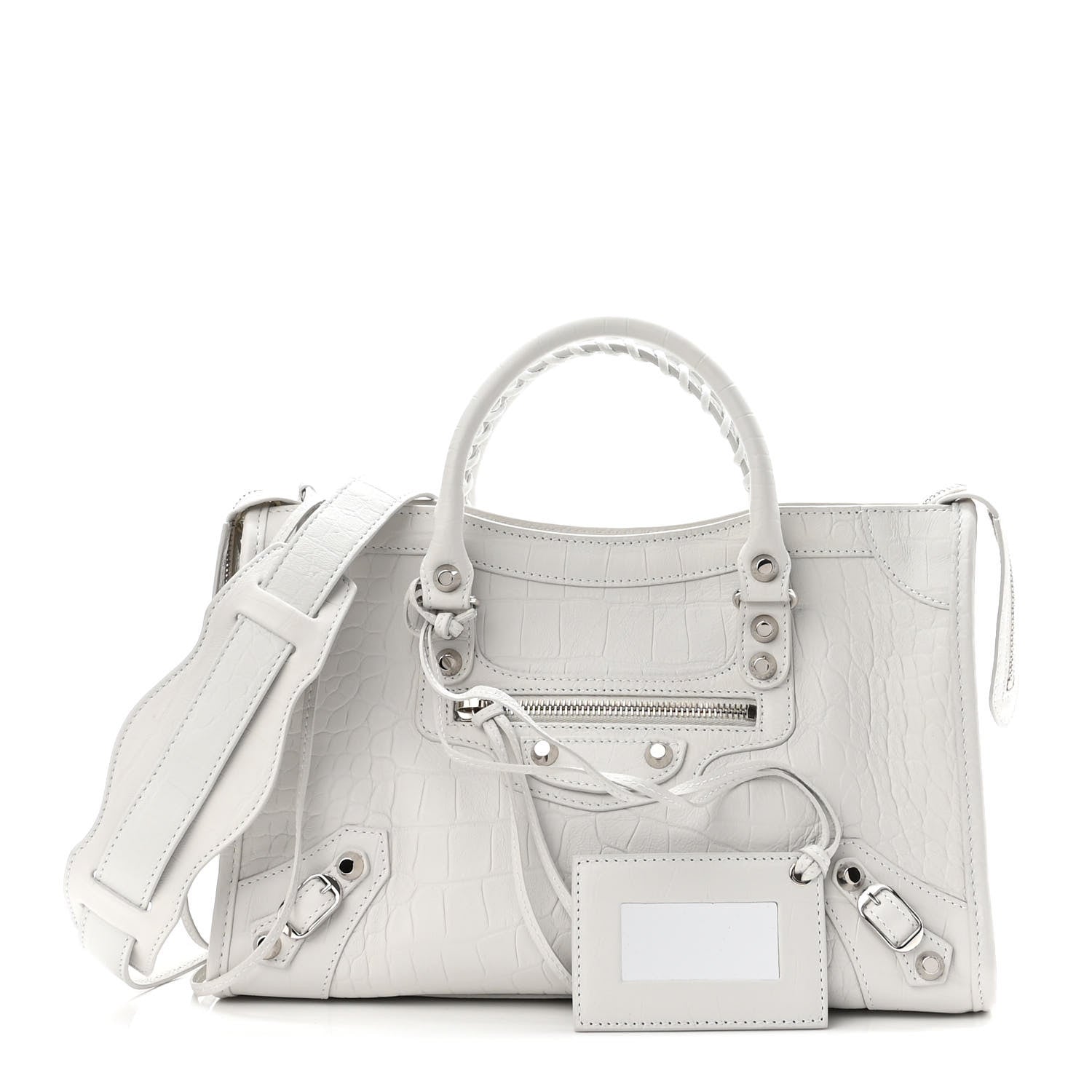Balenciaga Matte Supple Lambskin Crocodile Embossed Classic Silver Hardware S City White 1 of 10