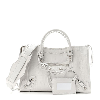 Balenciaga Matte Supple Lambskin Crocodile Embossed Classic Silver Hardware S City White 1 of 10