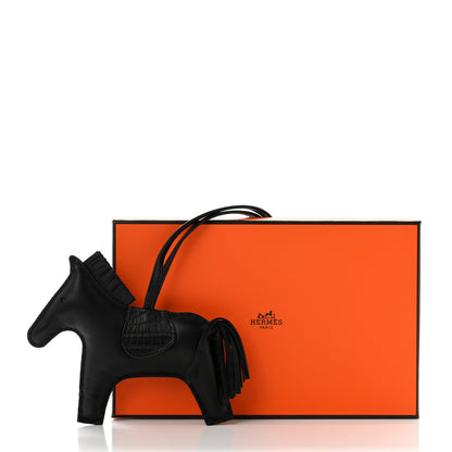 Hermes Milo Lambskin Matte Alligator Touch Grigri Rodeo Horse Bag Charm MM So Black 5 of 5