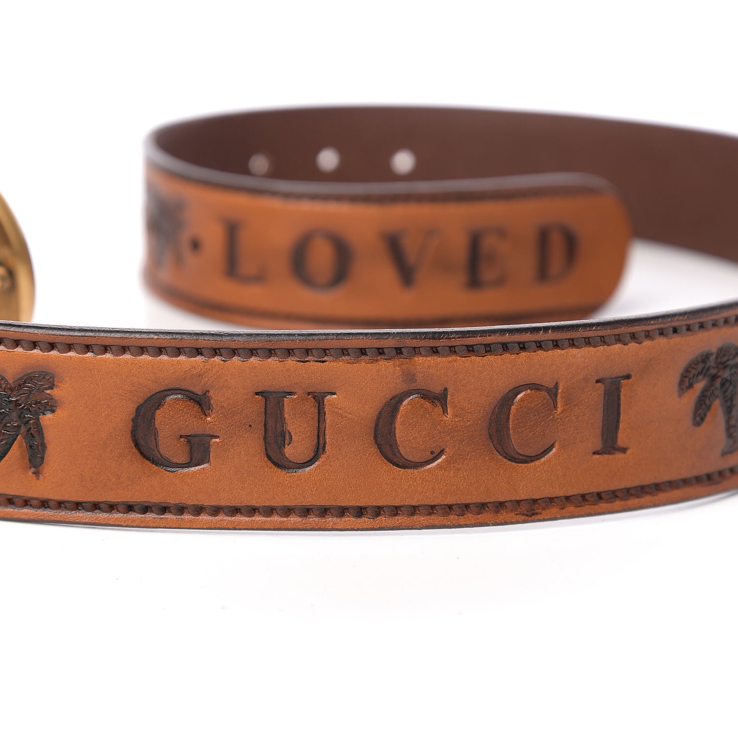 Calfskin Gucci Loved Embossed Double G 40mm Belt 80 32 Cuoio