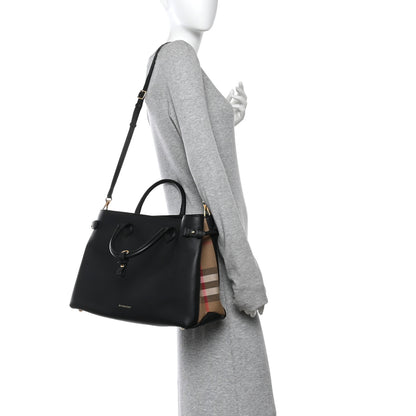 Burberry Grainy Calfskin House Check Large Banner Tote Black 2 of 15