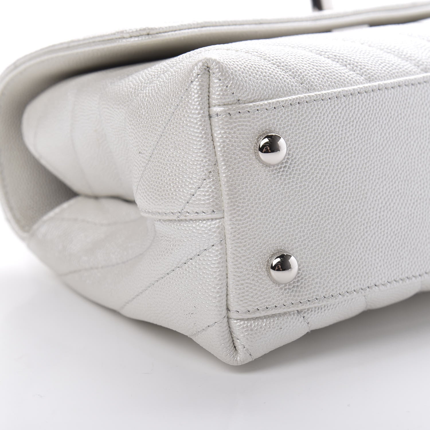 Chanel Iridescent Caviar Chevron Quilted Mini Coco Handle Flap White 9 of 13