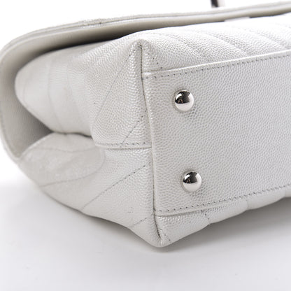 Chanel Iridescent Caviar Chevron Quilted Mini Coco Handle Flap White 9 of 13