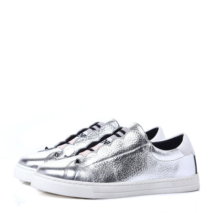 Fendi Metallic Vitello Lurex Rockoclick Slip On Sneakers 35 Silver 2 of 9