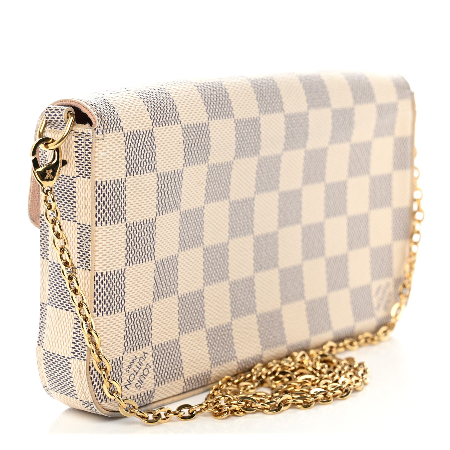 Damier Azur Pochette Felicie Chain Wallet Rose Ballerine