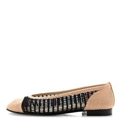 Chanel Raffia Cap Toe Ballerina Flats 38.5 Black Beige 1 of 10