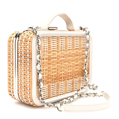 Chanel Raffia Calfskin CC Filigree Vanity Case White 3 of 10