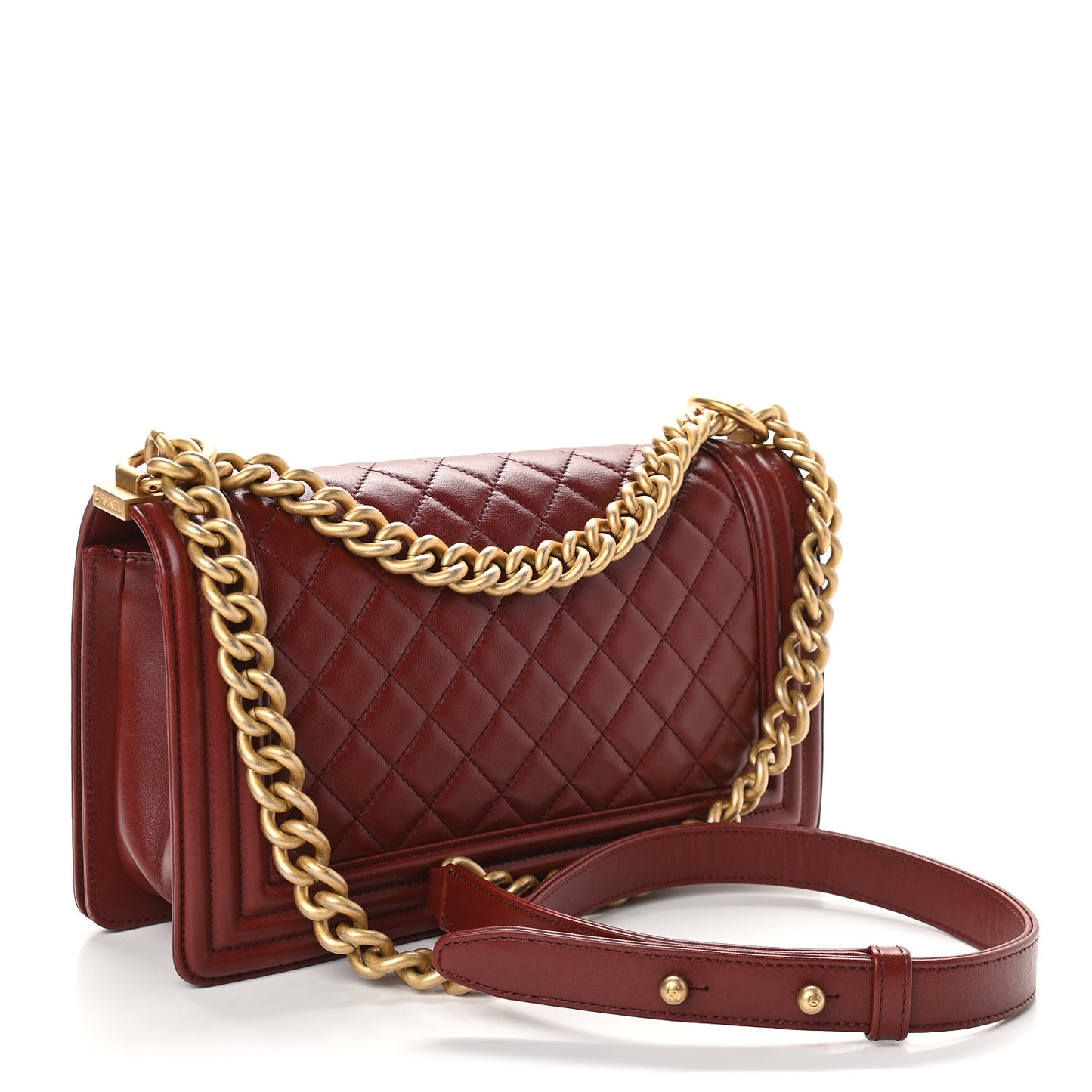 Lambskin Quilted Medium Boy Flap Dark Red